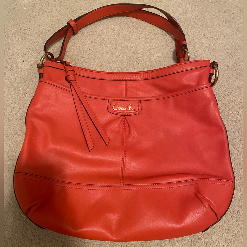 Vintage Coach leather duffle coral/orange shoulder/crossbody bag F19726
